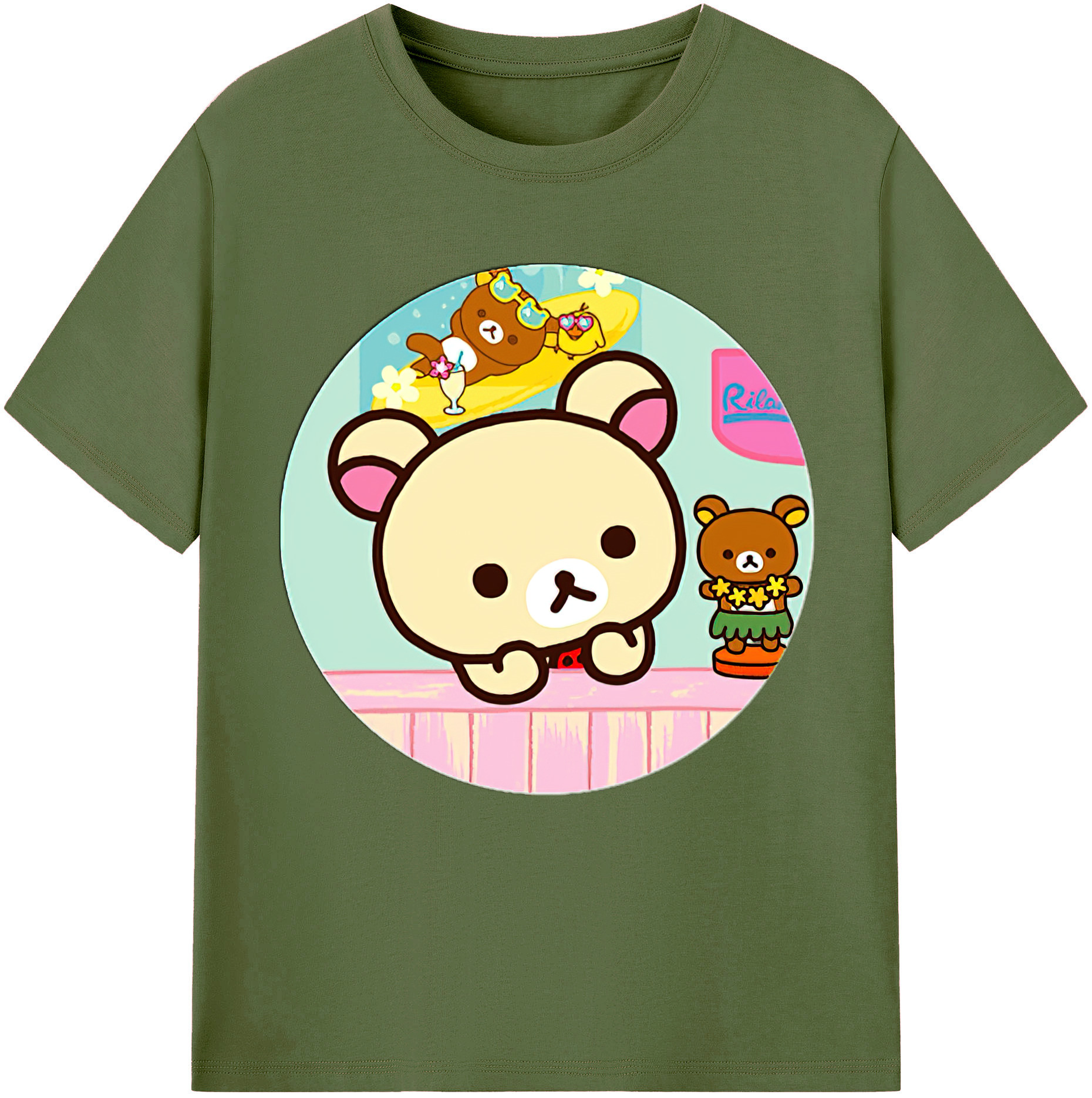 （画像用） リラックマ リラックマ キイロイトリ Rilakkuma Korilakkuma Kiiroitori 綿100％半袖Tシャツ（フロントプリント）